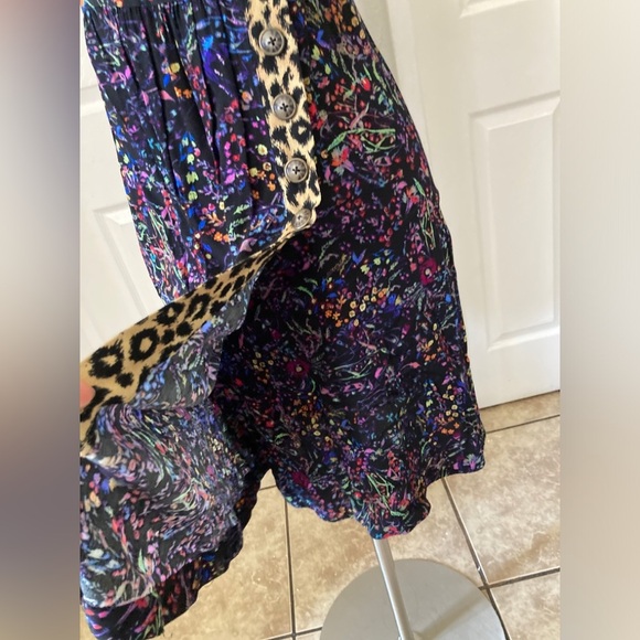 Anthropologie Maeve Morgan Black Floral Leopard Print Button Dress Size 4 - Picture 9 of 10